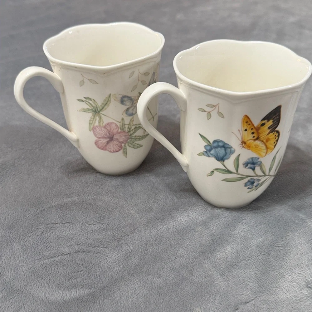 Lenox Butterfly Meadow Set of 2 Coffee‎ Tea Mugs Cups Dragonfly and Monarch - Picture 10 of 10